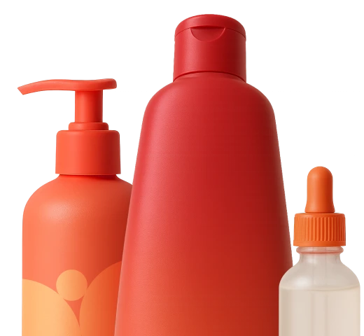 Trzy opakowania produktów kosmetycznych - z pompką, nakrętką i pipetą